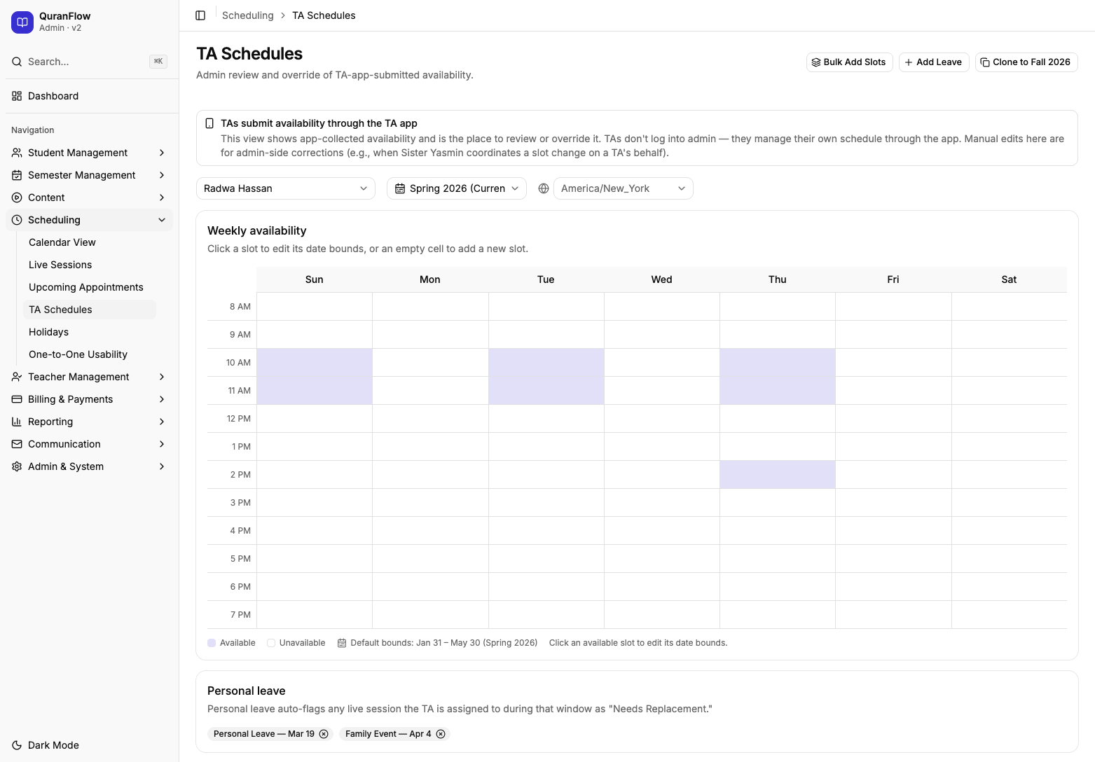 TA Schedules after